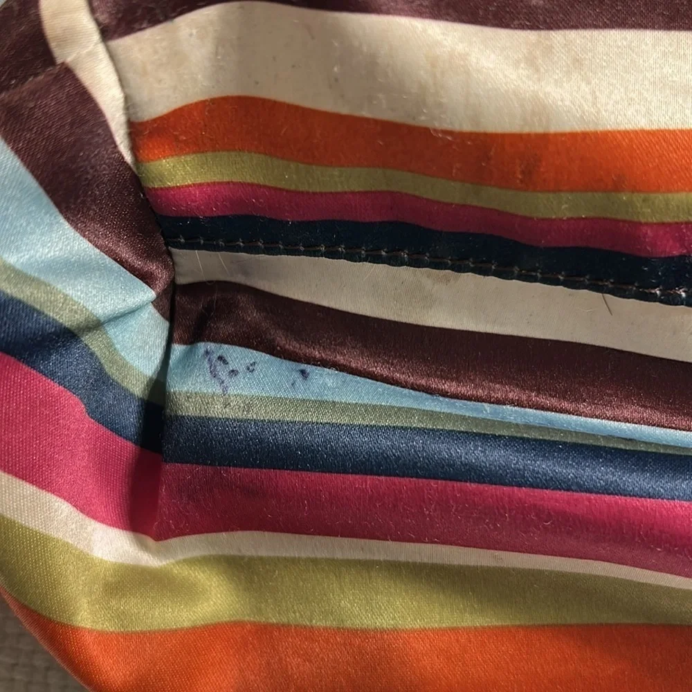 Coach F14383 Bleeker Black Leather Tote with Colorful Striped Interior